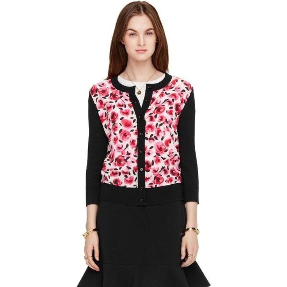 KATE SPADE mini roses floral silk cardigan xs